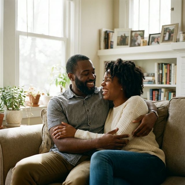Happy black couple laughing